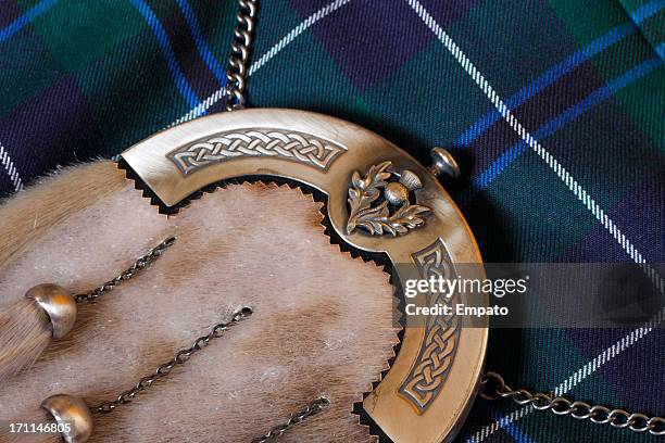 traditional scottish sporran and kilt - kilt stock pictures, royalty-free photos & images