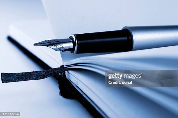 pen on the notebook - fountain pen stock pictures, royalty-free photos & images