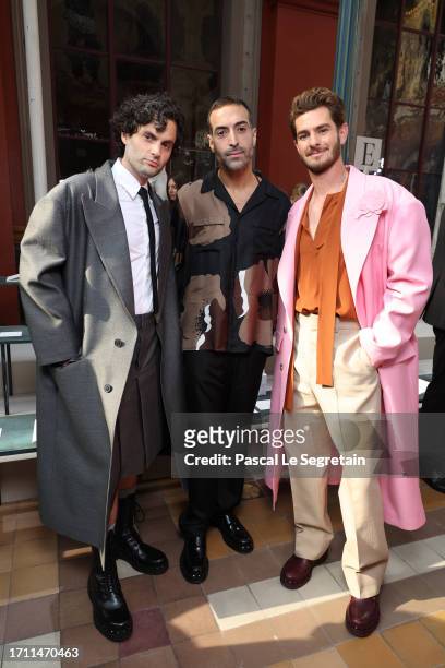 Penn Badgley, Mohammed Al Turki and Andrew Garfield attend the Valentino Womenswear Spring/Summer 2024 show as part of Paris Fashion Week on October...