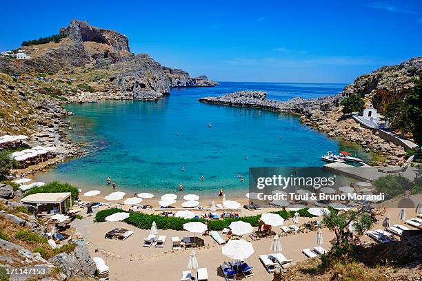 greece, dodecanese, rhodes, lindos, st. paul beach - paul of greece - fotografias e filmes do acervo