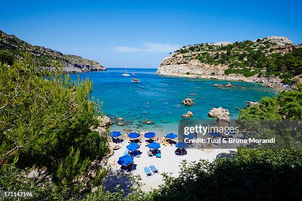 greece, dodecanese, rhodes, anthony quinn beach - greek islands fotografías e imágenes de stock