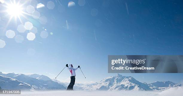 skier enjoying the mountains - french alps stock pictures, royalty-free photos & images
