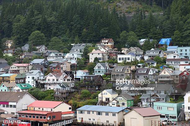 town of ketchikan - houses of alaska stock pictures, royalty-free photos & images
