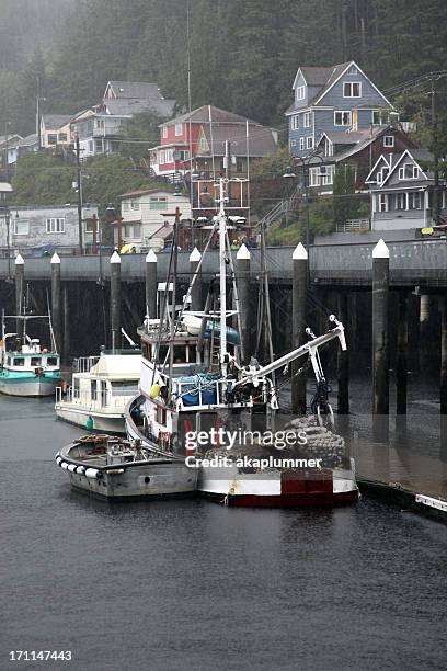 view of a boat in ketchikan harbor in alaska - houses of alaska stock pictures, royalty-free photos & images