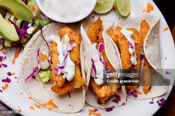 fish tacos - taco stock pictures, royalty-free photos & images