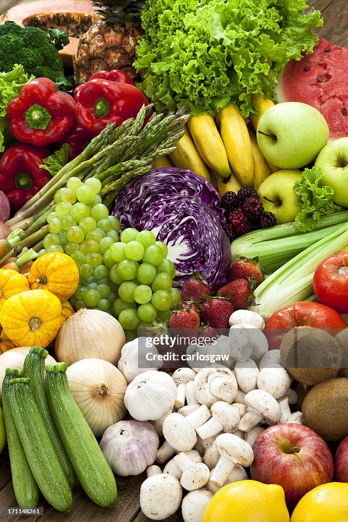 Assortment of Fruits and Vegetables Background.