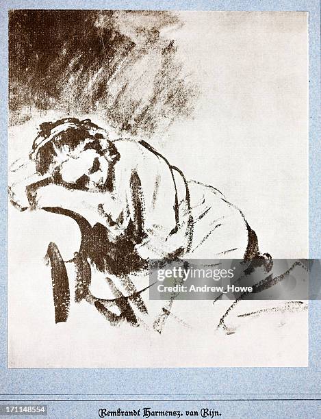 stockillustraties, clipart, cartoons en iconen met sketch by rembrandt - houtskooltekening