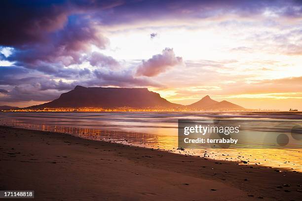 cape town table mountain sunset beach south africa - table mountain south africa stock pictures, royalty-free photos & images