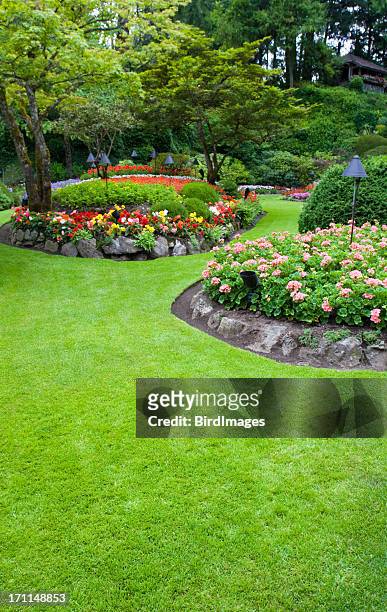 butchart farbenfrohen blumenbeete - butchart gardens canada stock-fotos und bilder