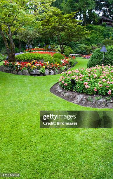 butchart colourful flower beds - landscape architecture stock pictures, royalty-free photos & images