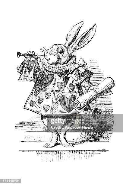 das weiße kaninchen - alice in wonderland stock-grafiken, -clipart, -cartoons und -symbole