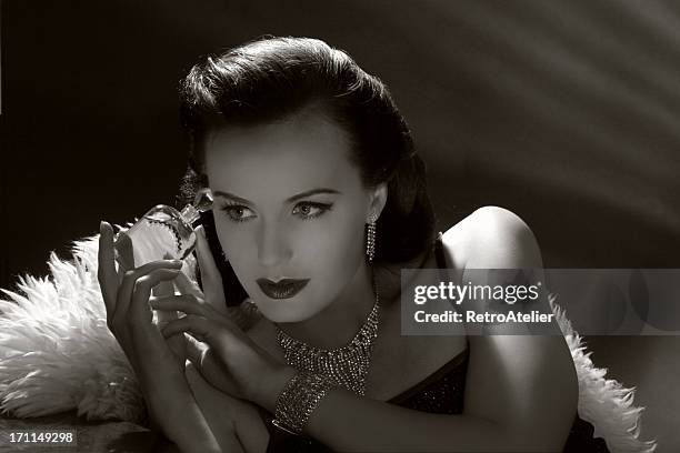 film noir style.forbidden fruit - vintage glamour stock pictures, royalty-free photos & images