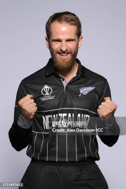 Kane Williamson of New Zealand poses for a portrait ahead of the ICC Men's Cricket World Cup India 2023 on October 01, 2023 in Thiruvananthapuram,...