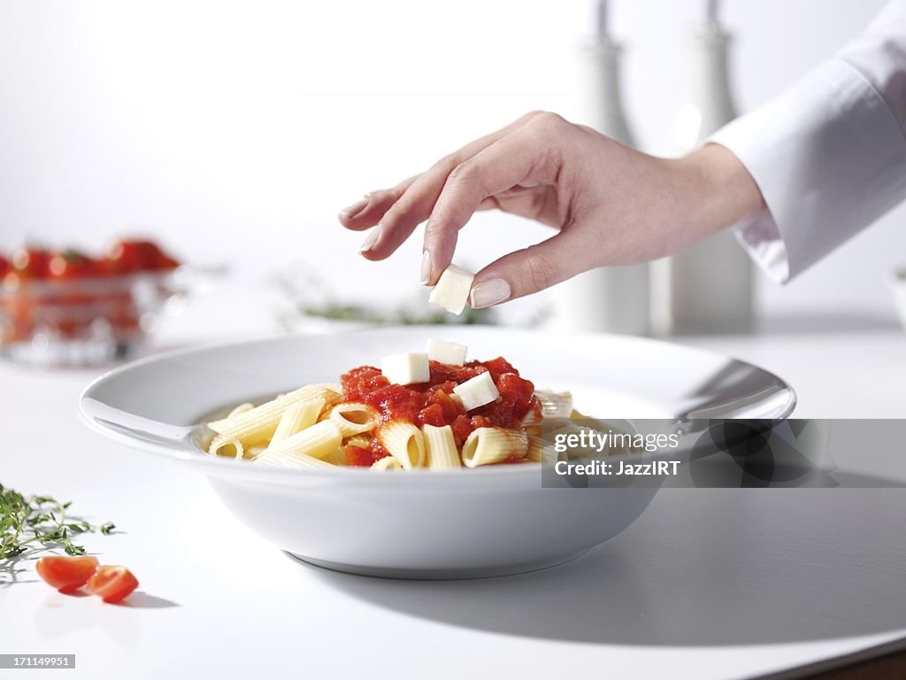 Decorative plate of pasta