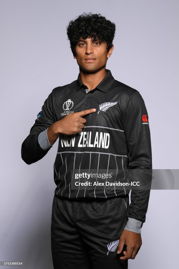 Rachin R Rachin Ravindra of New Zealand poses for a portrait ahead of the ICC ...