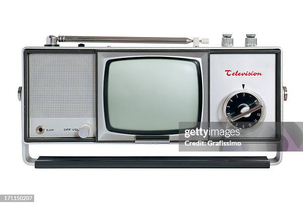 front of old fashioned grey television isolated on white - 1970 2010 stock pictures, royalty-free photos & images