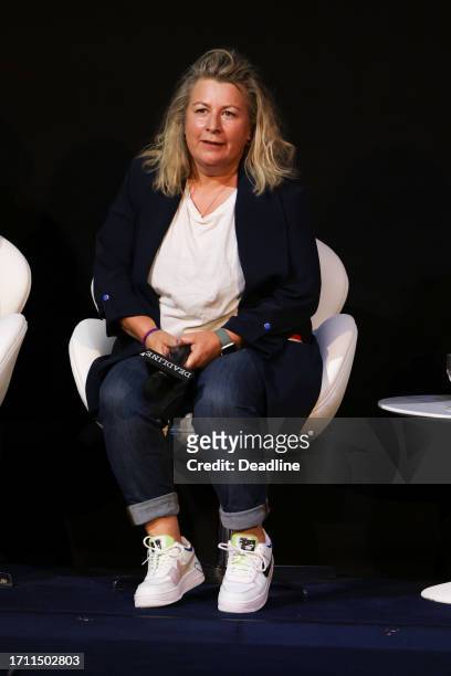 Suzie Davies speaks on the panel for 'Saltburn' at Deadline Contenders Film: London on October 7, 2023 at Ham Yard Hotel in London, England.