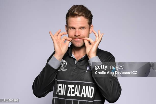 Lockie Ferguson of New Zealand poses for a portrait ahead of the ICC Men's Cricket World Cup India 2023 on October 01, 2023 in Thiruvananthapuram,...