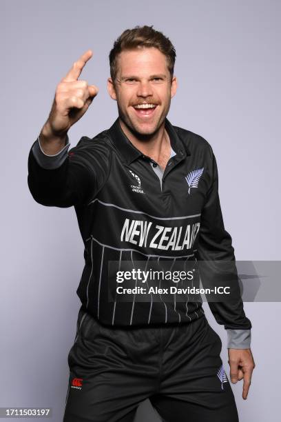 Lockie Ferguson of New Zealand poses for a portrait ahead of the ICC Men's Cricket World Cup India 2023 on October 01, 2023 in Thiruvananthapuram,...