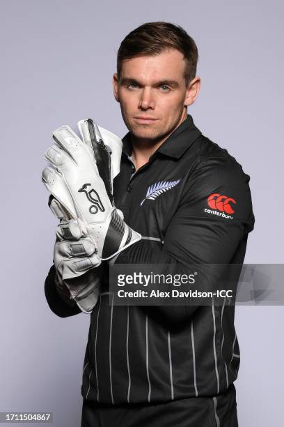 Tom Latham of New Zealand poses for a portrait ahead of the ICC Men's Cricket World Cup India 2023 on October 01, 2023 in Thiruvananthapuram, India.
