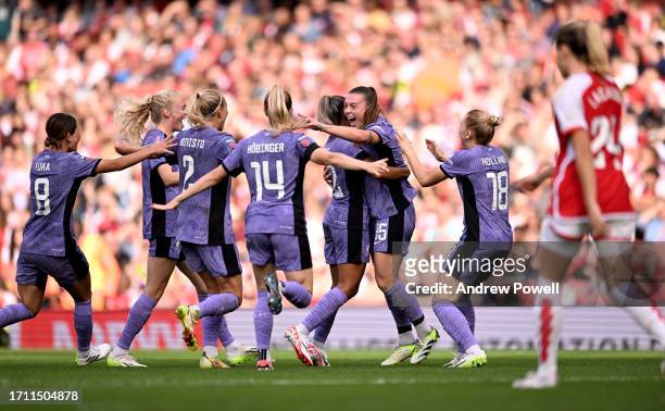 Miri Taylor of Liverpool Women celebrating scoring the opening goal during the Barclays Women's Super League match between Arsenal FC and Liverpool...