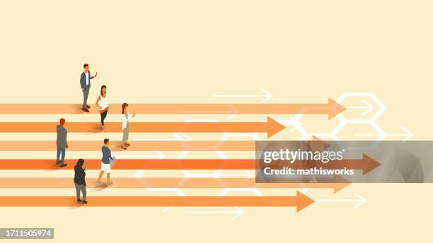 ilustraciones, imágenes clip art, dibujos animados e iconos de stock de personas en flechas hacia adelante - progreso conceptos