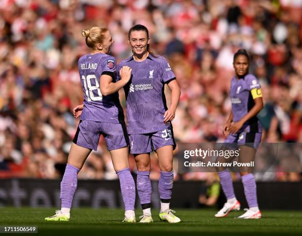 Miri Taylor of Liverpool Women celebrating scoring the opening goal during the Barclays Women's Super League match between Arsenal FC and Liverpool...