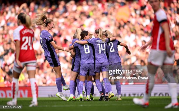 Miri Taylor of Liverpool Women celebrating scoring the opening goal during the Barclays Women's Super League match between Arsenal FC and Liverpool...