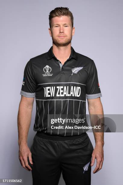 Jimmy Neesham of New Zealand poses for a portrait ahead of the ICC Men's Cricket World Cup India 2023 on October 01, 2023 in Thiruvananthapuram,...