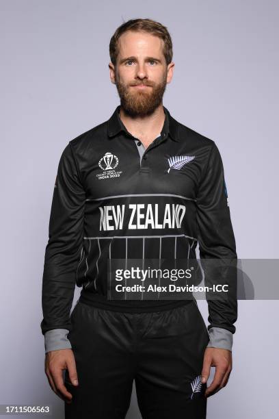 Kane Williamson of New Zealand poses for a portrait ahead of the ICC Men's Cricket World Cup India 2023 on October 01, 2023 in Thiruvananthapuram,...