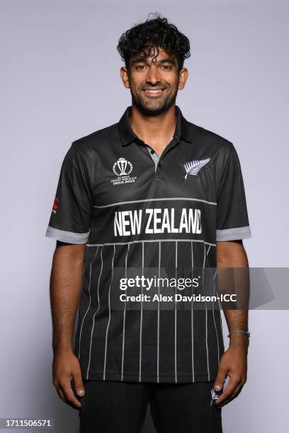Ish Sodhi of New Zealand poses for a portrait ahead of the ICC Men's Cricket World Cup India 2023 on October 01, 2023 in Thiruvananthapuram, India.