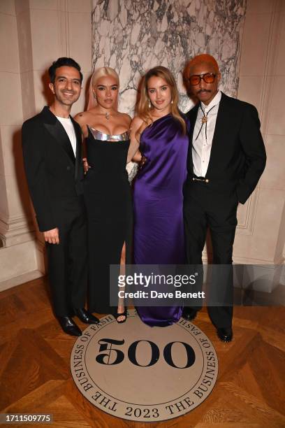 Imran Amed, Karol G, Isamaya Ffrench and Pharrell Williams attend the #BoF500 Gala during Paris Fashion Week at Shangri-La Hotel Paris on September...
