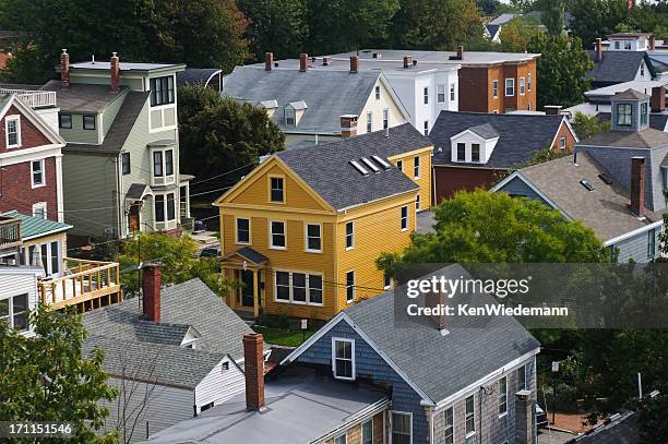 neighborhood rooftops - portland maine stock pictures, royalty-free photos & images