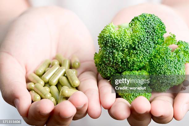vegetable with medicine. - vitamin stock pictures, royalty-free photos & images