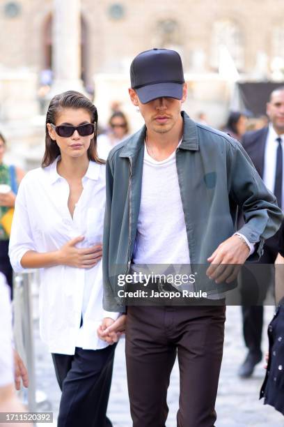 Kaia Gerber and Austin Butler attend the Valentino Womenswear Spring/Summer 2024 show as part of Paris Fashion Week on October 01, 2023 in Paris,...