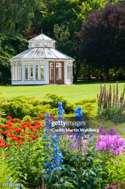 pavilion in formal garden - gazebo stock pictures, royalty-free photos & images