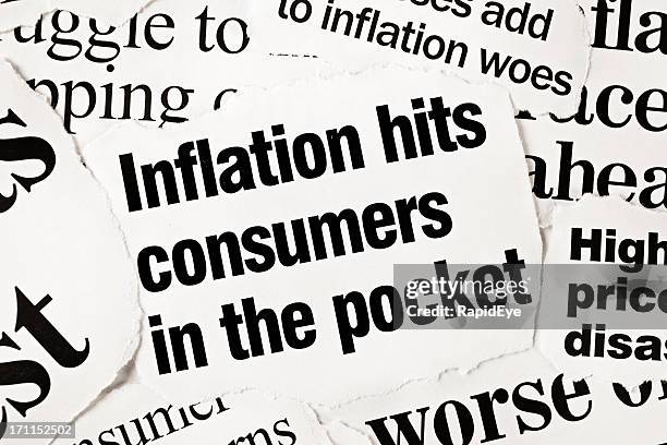 newspaper headlines all concerned with inflation - newspaper headline stock pictures, royalty-free photos & images