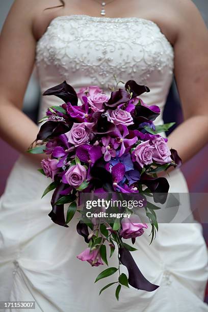 bride with bouquet - wedding bouquet stock pictures, royalty-free photos & images