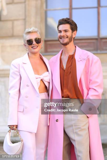 Florence Pugh and Andrew Garfield attend the Valentino Womenswear Spring/Summer 2024 show as part of Paris Fashion Week on October 01, 2023 in Paris,...