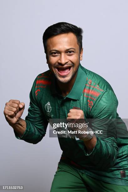 Shakib Al Hasan of Bangladesh poses for a portrait ahead of the ICC Men's Cricket World Cup India 2023 on September 30, 2023 in Guwahati, India.