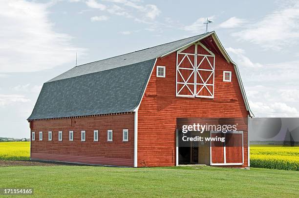 stunning red barn close-up - barnyard stockfoto's en -beelden