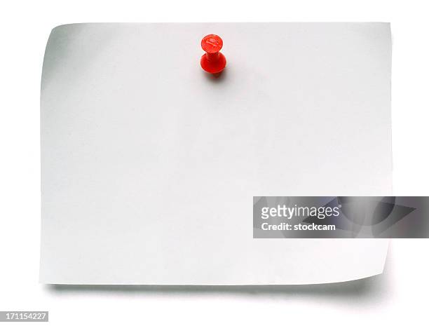 white post-it note with push pin - bent stock pictures, royalty-free photos & images