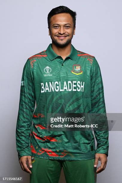 Shakib Al Hasan of Bangladesh poses for a portrait ahead of the ICC Men's Cricket World Cup India 2023 on September 30, 2023 in Guwahati, India.