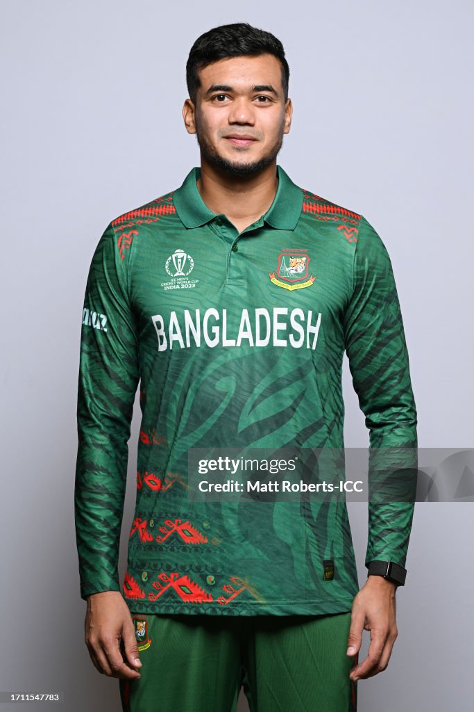 H Taskin Taskin Ahmed of Bangladesh poses for a portrait ahead of the ICC ...