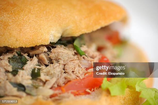 pan bagnat nicoise tuna salad sandwich - tuna salad stock pictures, royalty-free photos & images