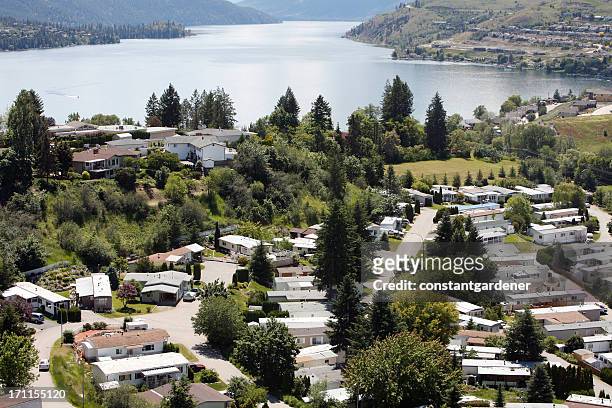 mobile home park by the lake - kelowna stock pictures, royalty-free photos & images