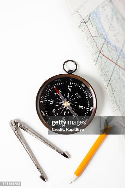 route planning the expert way - drawing compass stock pictures, royalty-free photos & images