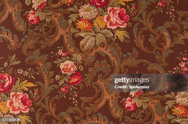 king's muir brown medium antique floral fabric - flower tapestry stockfoto's en -beelden