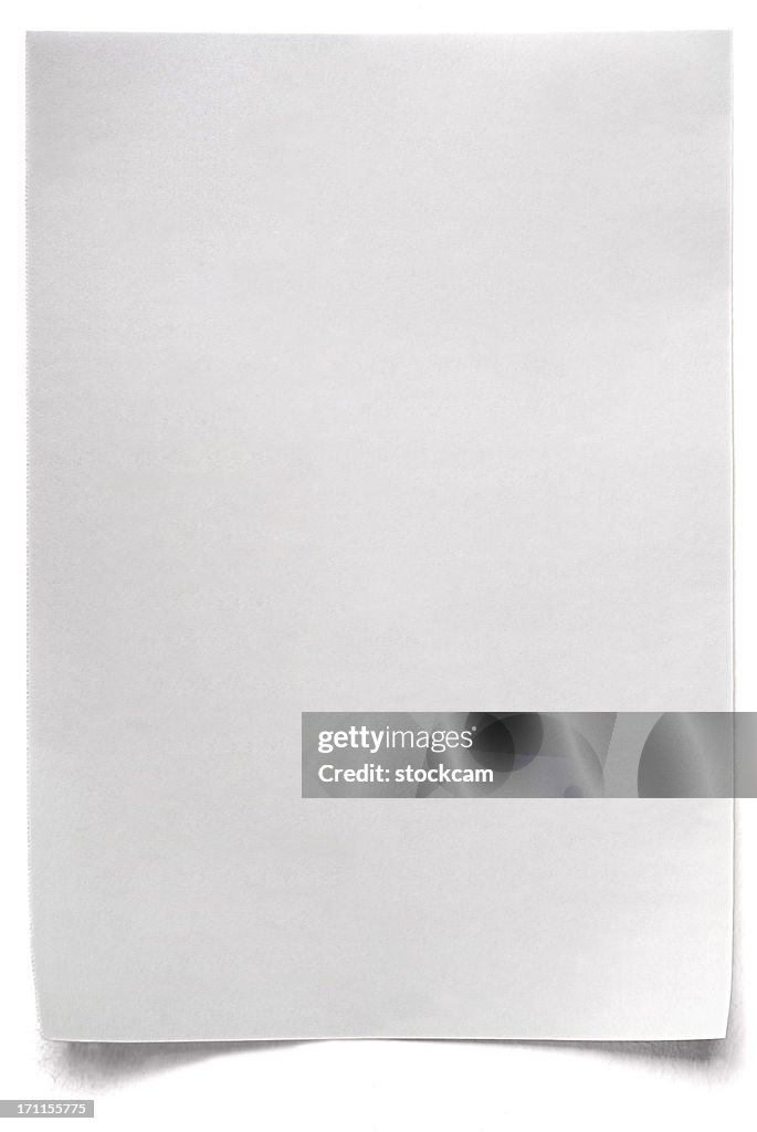 White isolated sheet of blank Paper