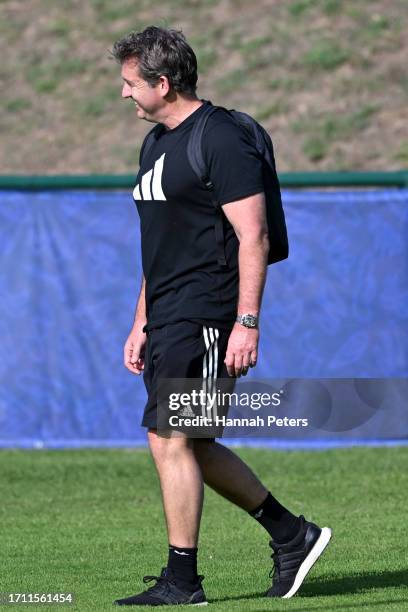 Rugby CEO Mark Robinson arrives for a New Zealand All Blacks training session at LOU rugby club on October 1, 2023 in Lyon, France.